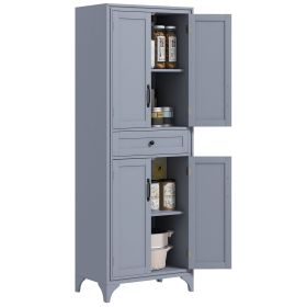 HOMCOM 67" 4-Door Kitchen Pantry with Drawer and Adjustable Shelves, Gray