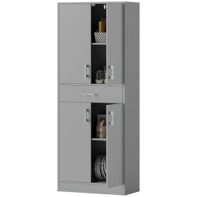 HOMCOM 71" Kitchen Cabinet with Drawer and Adjustable Shelf, Freestanding Tall Kitchen Pantry, Gray