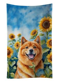 Finnish Spitz in Sunflowers Kitchen Towel Dish Cloths Guest Hand Towel Decorative Bathroom Towel for Face,Tea, Dishcloth, Kitchen and Bath