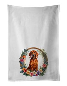Redbone Coonhound and Flowers Kitchen Towel Set of 2 White Dish Towels Decorative Bathroom Hand towel for Hand, Face, Hair, Yoga, Tea, Dishcloth