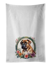 Dogue de Bordeaux and Flowers Kitchen Towel Set of 2 White Dish Towels Decorative Bathroom Hand towel for Hand, Face, Hair, Yoga, Tea, Dishcloth