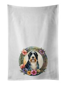 Bearded Collie and Flowers Kitchen Towel Set of 2 White Dish Towels Decorative Bathroom Hand towel for Hand, Face, Hair, Yoga, Tea, Dishcloth