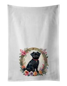 Affenpinscher and Flowers Kitchen Towel Set of 2 White Dish Towels Decorative Bathroom Hand towel for Hand, Face, Hair, Yoga, Tea, Dishcloth, 19