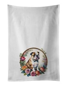 English Bulldog and Flowers Kitchen Towel Set of 2 White Dish Towels Decorative Bathroom Hand towel for Hand, Face, Hair, Yoga, Tea, Dishcloth