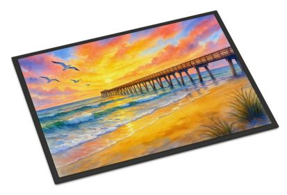 Beach Pier at Sunrise Doormat Front Door Mat Indoor Outdoor Rugs for Entryway, Non Slip Washable Low Pile, 24H X 36W
