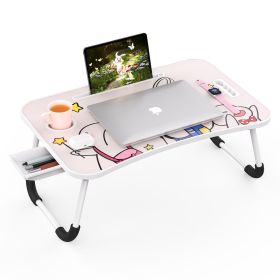 Foldable Laptop Table Portable Lap Desk Bed Table Tray Laptop Stand with Cup Holder & Tablet Slot & Lifting Handle for Working Writing Drawing & (Color: rabbit)